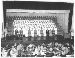 Analy Union High School graduating class on stage at Analy Auditorium, 1950s