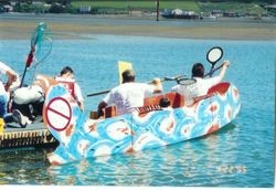 US Fish and Wildlife 'No Farmed Fish' float at the Fisherman's Festival in Bodega Bay, 1997