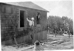 Karl Asman building his house at Bodega Bay, about 1918