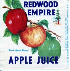 Redwood Empire Apple Juice label from O. A. Hallberg & Sons Apple Products cannery in Graton, California