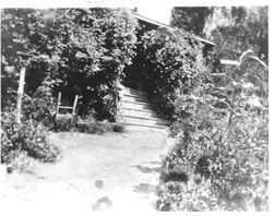 Front steps of Elena O'Farrell's bungalow home in Freestone, California, 1917