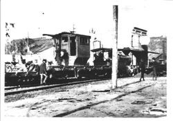 P&SR railway work train possibly on Main Street Sebastopol, about 1904