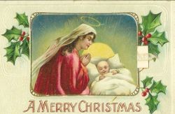 Christmas message with picture of Mary and Baby Jesus that opens to Christmas message, dated December 22, 1914