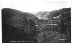 Panorama view of the Russian River with redwoods all around, 1910s