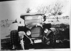 Riddell family's car on a Skaggs Road trip--likely to Stewarts Point on the northern California coast, about 1920