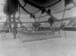 Circa 1930 Gravenstein Apple Show display of what appears to be a large birdbath structure made of apples