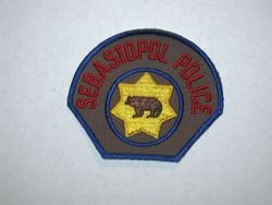 Sebastopol Police Officer Lemual "Shorty" Plumley's uniform shoulder patch