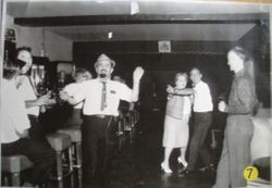 Ernie Julius and Neubert (Pat) Geisler inside the Blue Room, bar and restaurant, about early 1950s