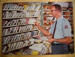 Sorting Mail photo poster used as school teaching guide from the Society for Visual Education, 1965