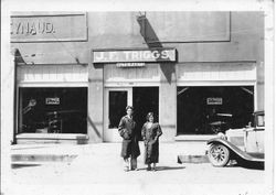 Delbert Triggs and his wife Georgia at the J. F. Triggs Auto Parts store at 130 South Main Street Sebastopol, 1930s