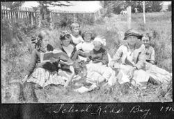 Group of eight girls at Bodega Bay, 1915