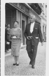 Bunni and George Streckfus on the sidewalk in Lisbon, Portugal on June 3, 1959