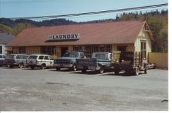 Storefront for "The Laundry" in Duncans Mills, California, about 1983