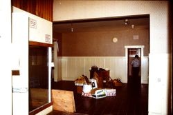 Interior of the P&SR depot (and former Clarmark Flower shop) at 261 South Main Street just prior to the restoration of the depot as the West County Museum, October 1990