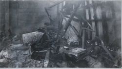 Fire damage to the Sebastopol Feed Co. after a fire at the adjacent R. M. Wetmore Packing House in Sebastopol, about 1943