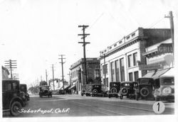 Looking north on the 100 block of South Main Street Sebastopol, about mid-1930s