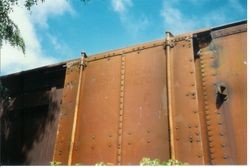 P&SR (Petaluma and Santa Rosa) railroad box car put in place behind the Sebastopol P&SR railroad depot that has become the West County Museum run by the Western Sonoma County Historical Society