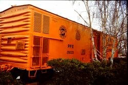 Refurbished Southern Pacific boxcar Pacific Fruit Express for the West County Museum at 261 South Main Street in Sebastopol