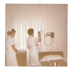 Demonstration of wall suction 1969, Palm Drive Hospital