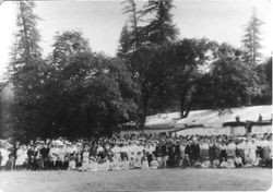 Sebastopol gathering of very large group of mostly women and a few men and children, possibly at a revival meeting, 1890s or 1900s