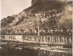 Railroad loaded with cars in Mendocino County, about 1915
