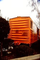 Refurbished Southern Pacific boxcar Pacific Fruit Express for the West County Museum at 261 South Main Street in Sebastopol