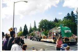 Float advertising the Sebastopol Celtic Festival and Kate Wolf Music Festival in Sebastopol's Apple Blossom Parade down South Main Street at Willow Street in 2003