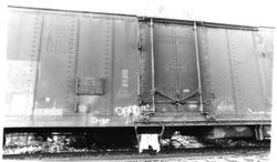 P&SR (Petaluma and Santa Rosa) railroad box car put in place behind the Sebastopol P&SR railroad depot that has become the West County Museum run by the Western Sonoma County Historical Society