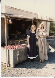 Donna Hallberg (Hallberg-Marovich and Marcia Hallberg in vintage costumes at the Hallberg Apple Farm roadside stand 1982