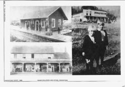 Photos of Freestone in 1888 including the Freestone Railroad depot, the Freestone Hotel and the J. F. Mann & Sons merchandise store with the Mann children in front