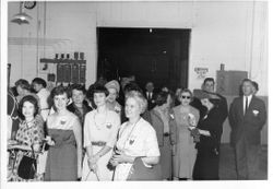 Meeting of representatives of San Francisco State College, University of California (Davis) Ag Department, Spice Islands Co., SF Schools, Sunset Magazine and Paul LeBaron of Clyde LeBaron Co. at the Hallberg cannery in Graton, California, 1960s