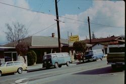 Historic Petaluma & Santa Rosa Railway depot in use as Clarmark Flower Shop at 261 South Main in Sebastopol, California