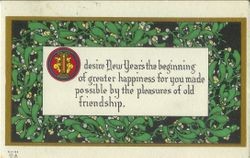 New Year's message with design of mistletoe around greeting message, postmarked December 29, 1914