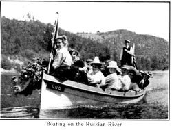 Boating on the Russian River, from postcard booklet of Monte Rio on the Russian River, California, about 1900