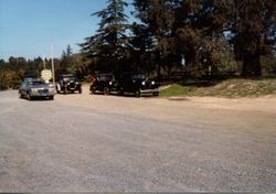 Vintage cars visit the Hallberg Apple Farm roadside stand, October, 1982