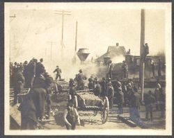 California Northwestern (CNW) steam engines during the Battle of Sebastopol Avenue March 1, 1905 between the electric Petaluma & Santa Rosa Railway and the steam California Northwestern (CNW) railroad right-of-way