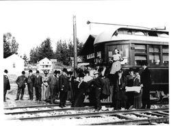 McNear family and officials at the opening of the Petaluma and Santa Rosa (P&SR) in Forestville, about 1905