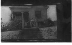 Charles, Lola and Estella Hill in front of Queen Anne house at 315 Florence Avenue, Sebastopol