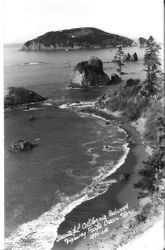 Postcard of "Beautiful California, Redwood Highway, Pacific Ocean shore"--possibly, about 1891