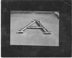 Analy Union High School student body of 1925 organized into the letter "A" for Analy, probably taken at the football field