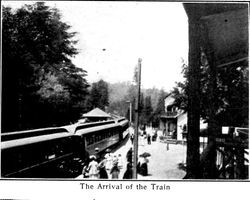 Arrival on the Train, Monte Rio, from postcard booklet of Monte Rio on the Russian River, California, about 1900