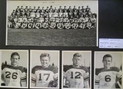 Analy High School football squad of 1949 and four photos of players Dick Hawke (end), Henry Bohn (guard), Herb Leach, Herb (back) and Bob Tillinghast