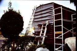 Pacific Fruit Express boxcar being refurbished and sand blasted for the West County Museum at 261 South Main Street in Sebastopol, California, 1995