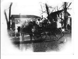 Pacific Christian Academy, Santa Rosa, with a wagon with children being pulled by a mule, about 1926 or 1927