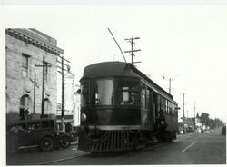 P&SR railway car No 52 on Main St. Sebastopol 1929