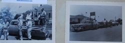 Jack Fore, Tom Klinker, Ted Schoen and an unknown Sebastopol Lions Club member with their float for a, about 1960s Apple Blossom parade (Sebastopol Lions Club scrapbook photos)