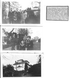 Two photos of Cornelia "Bunni" Myers Ballou, her husband Volney T. Ballou and friends, Grace Ballou, Bernice Sophey, Herbert Kauffman and Wesley Benepe in December 1928; a photo of Bunni's parent house on Wilton Avenue and a newspaper clipping of the dinner party Bunni gave in honor of Mr Kauffman