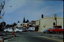Looking north to North Main Street Sebastopol, junction of Highway 116 and Highway 12, 1970s