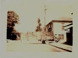 Plane in crate sitting on a truck for delivery