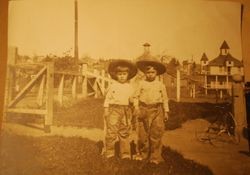 Bill Park and an unidentified boy on Eleanor Avenue, Sebastopol, California, 1900s